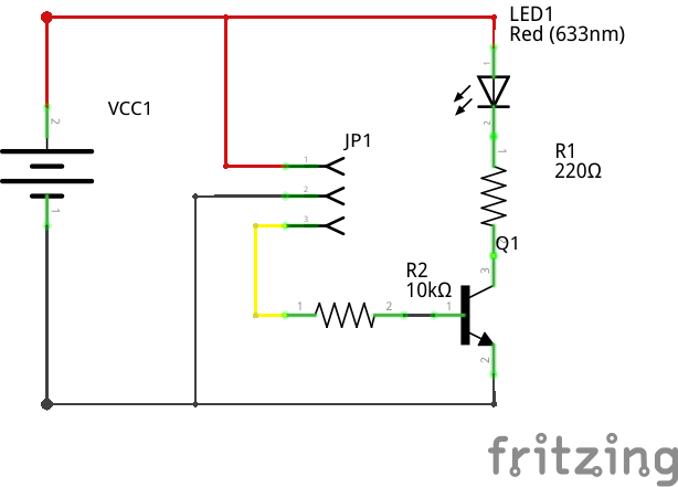 Schematic of an LED driven by a transistor